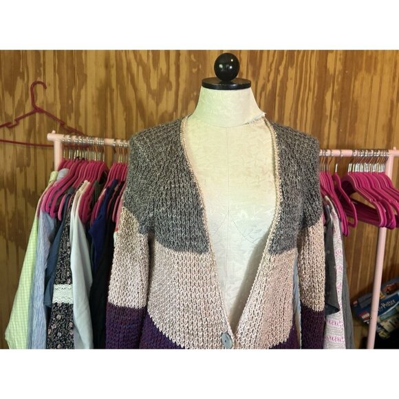 FREE PEOPLE Lake Tahoe Color Block Cardigan Sweater Button Down Size M Boho - Picture 4 of 9